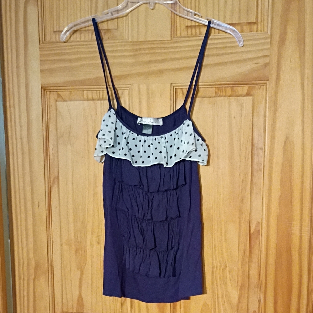 Blue and White Ruffled Tiered Camisole